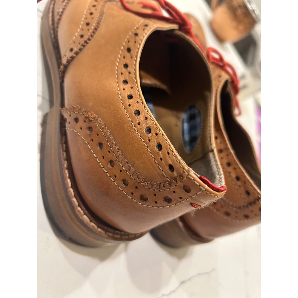Ben Sherman Wingtip Oxfords Tan Leather Red Laces Brogue Dress Shoes Mens 44 - Picture 5 of 9
